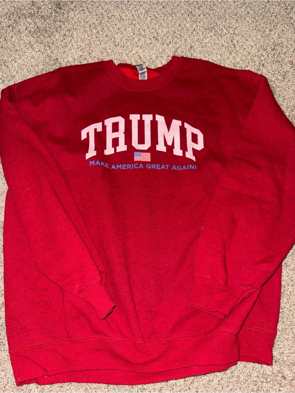 Gildan Red Crewneck Sweatshirt with Bold White Text